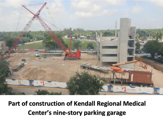 Part of construction of Kendall Regional Medical Center’s nine-story parking garage