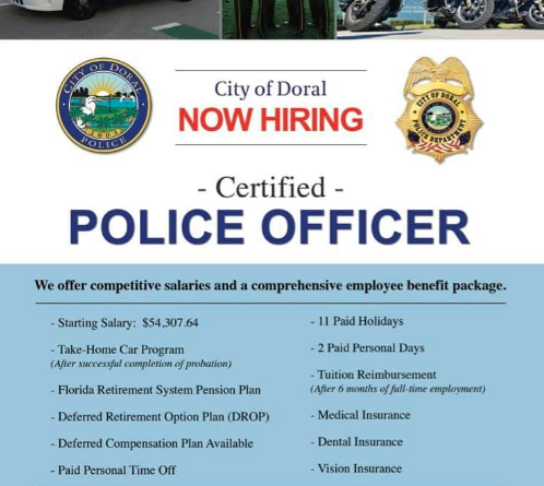 The City of Doral Police Department is Looking For Certified Police Officers